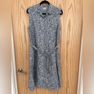 Uniqlo x Liberty Sleeveless Blue Floral Shirt Dress with Tie Waist